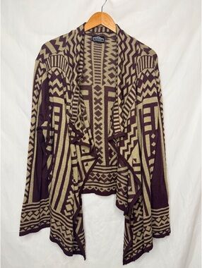Angie Boho Aztec Geometric Open Front Cardigan 3X